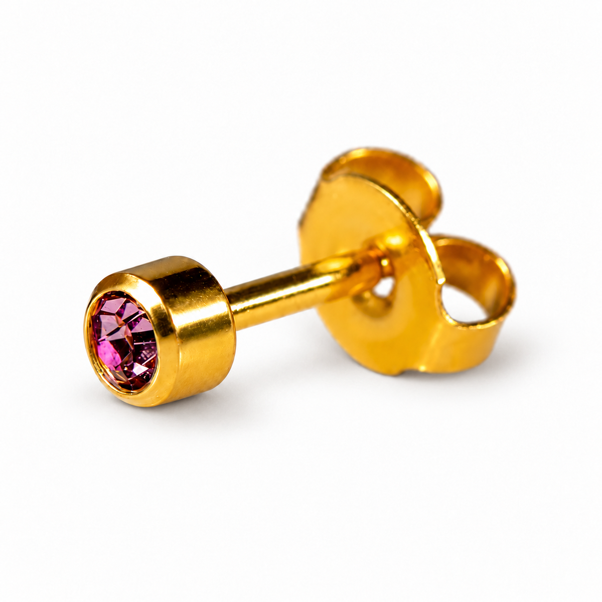 Caflon Alexandrite 4mm stud earrings with purple stone, gold plated