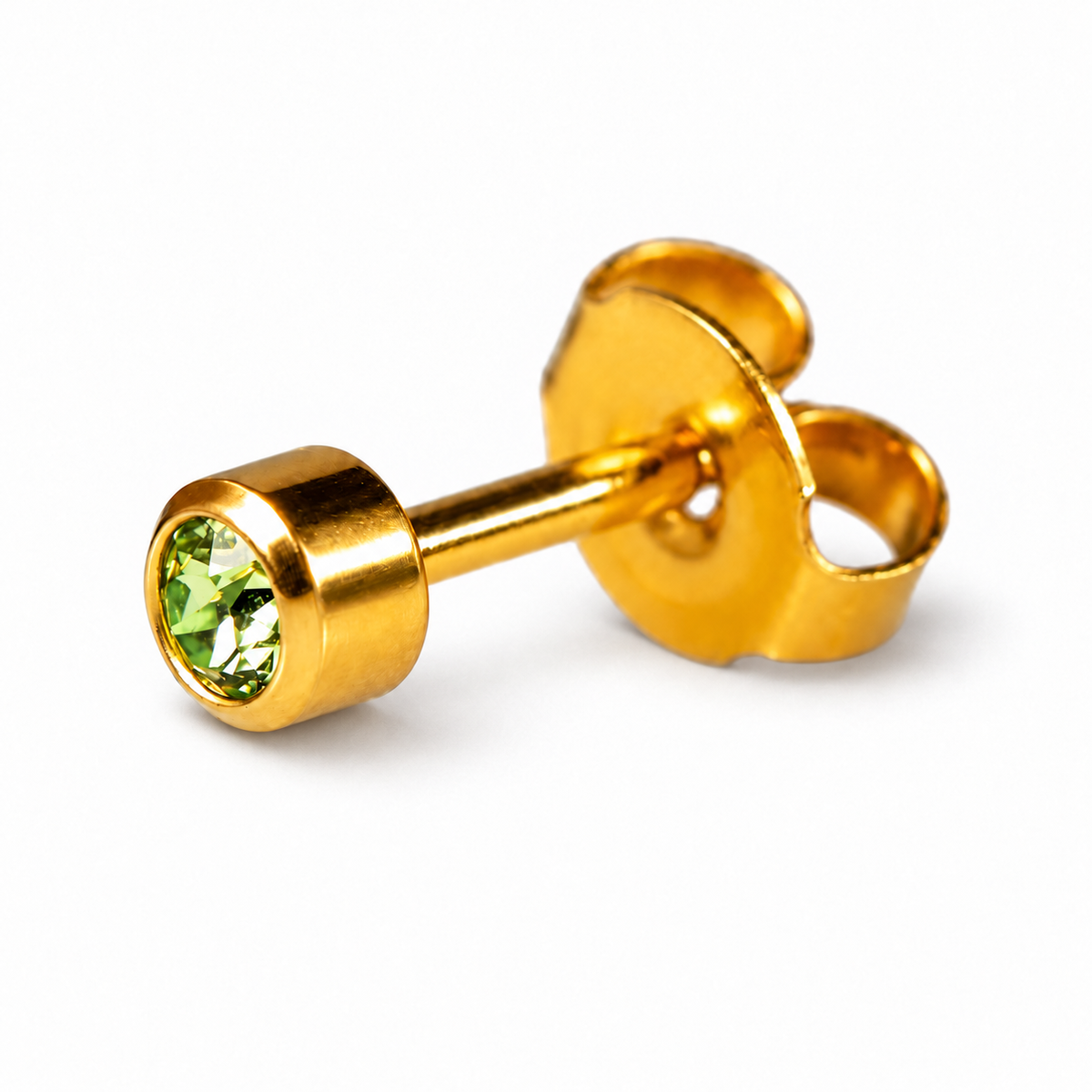 Caflon Peridot 4mm stud earrings with green stone, gold plated