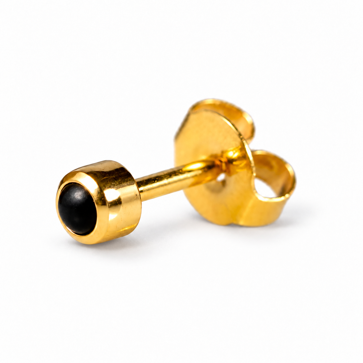 Caflon Black Onyx Cabochon 4mm stud earrings, gold plated
