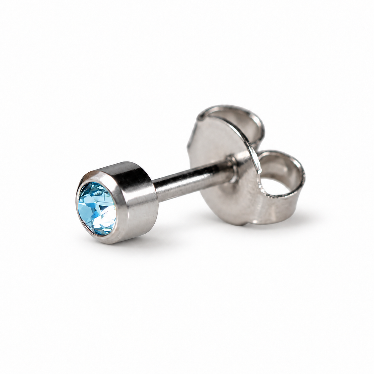 Caflon Aquamarine 4mm stud earrings with light blue stone, stainless steel
