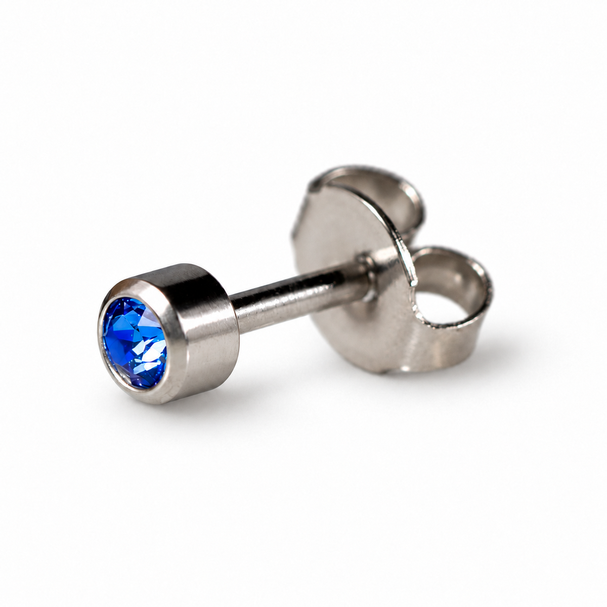 Caflon Sapphire 4mm stud earrings with blue stone, stainless steel