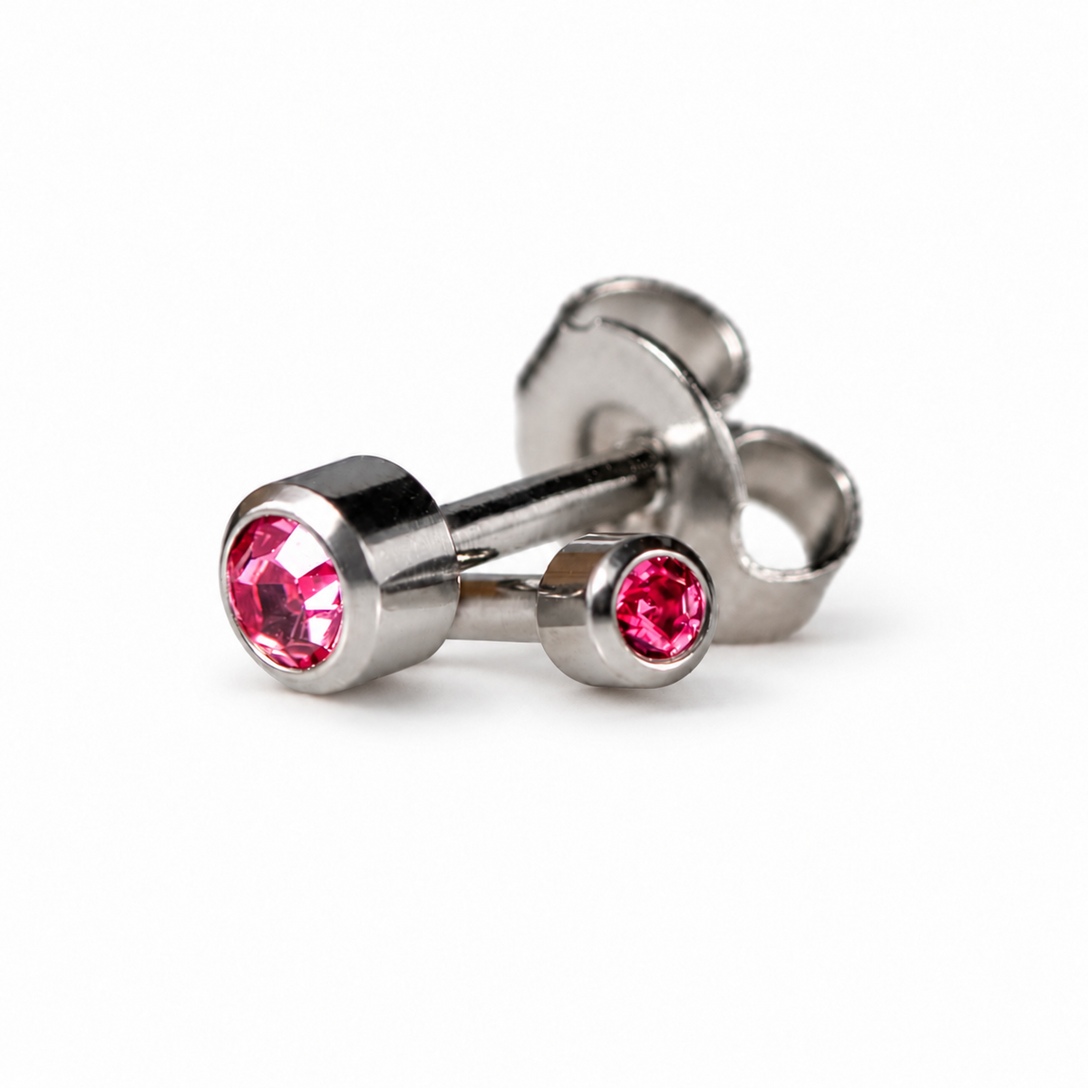 Caflon Mini Rose Zircon 3mm stud earrings with pink stone, stainless steel