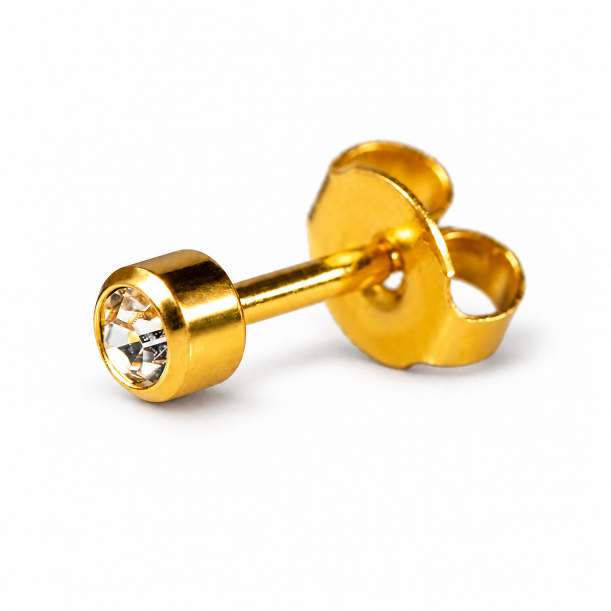 Caflon Crystal 4mm stud earrings with clear stone, gold plated