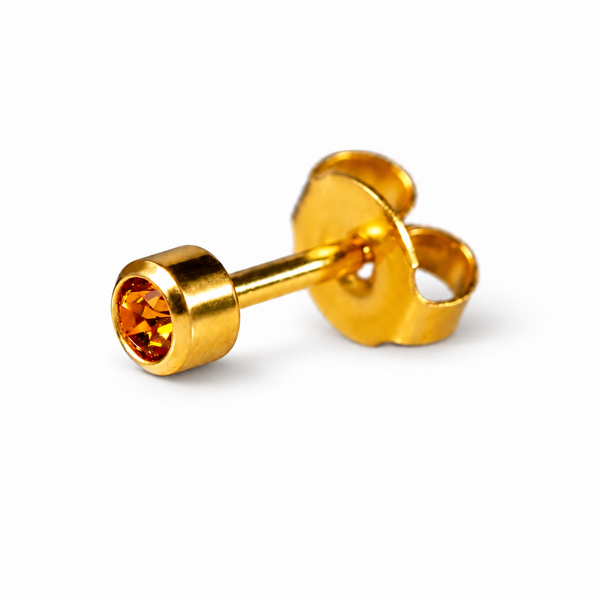 Caflon Topaz 4mm stud earrings with orange stone, gold plated