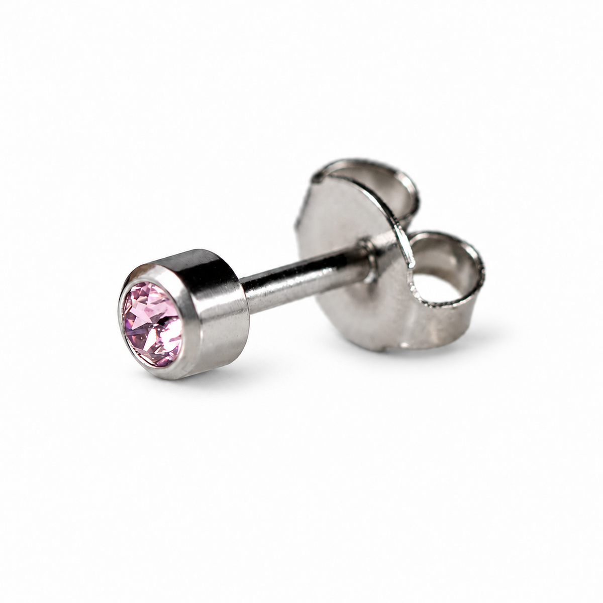 Caflon Alexandrite 4mm stud earrings with purple stone, stainless steel