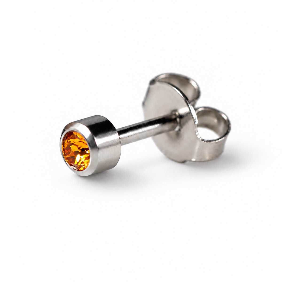 Caflon Topaz 4mm stud earrings with orange stone, stainless steel