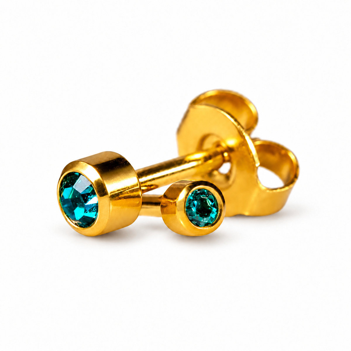 Caflon Mini Blue Zircon 3mm stud earrings with blue stone, gold plated