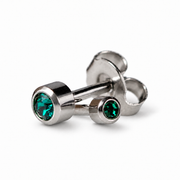 Caflon Mini Emerald 3mm stud earrings with green stone, stainless steel