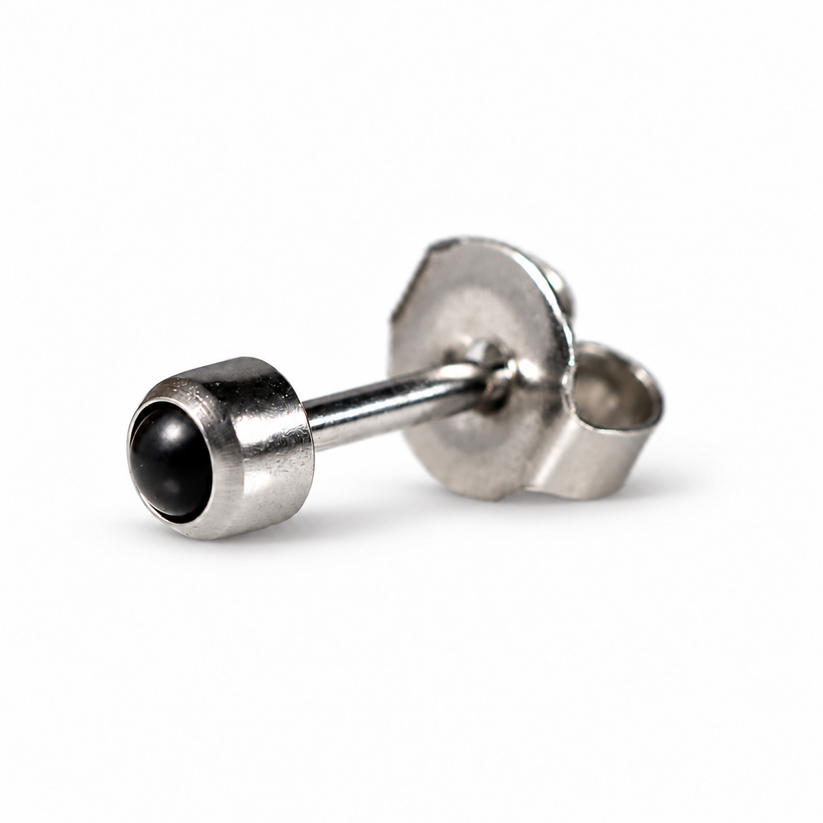 Caflon Black Onyx Cabochon 4mm stud earrings, stainless steel