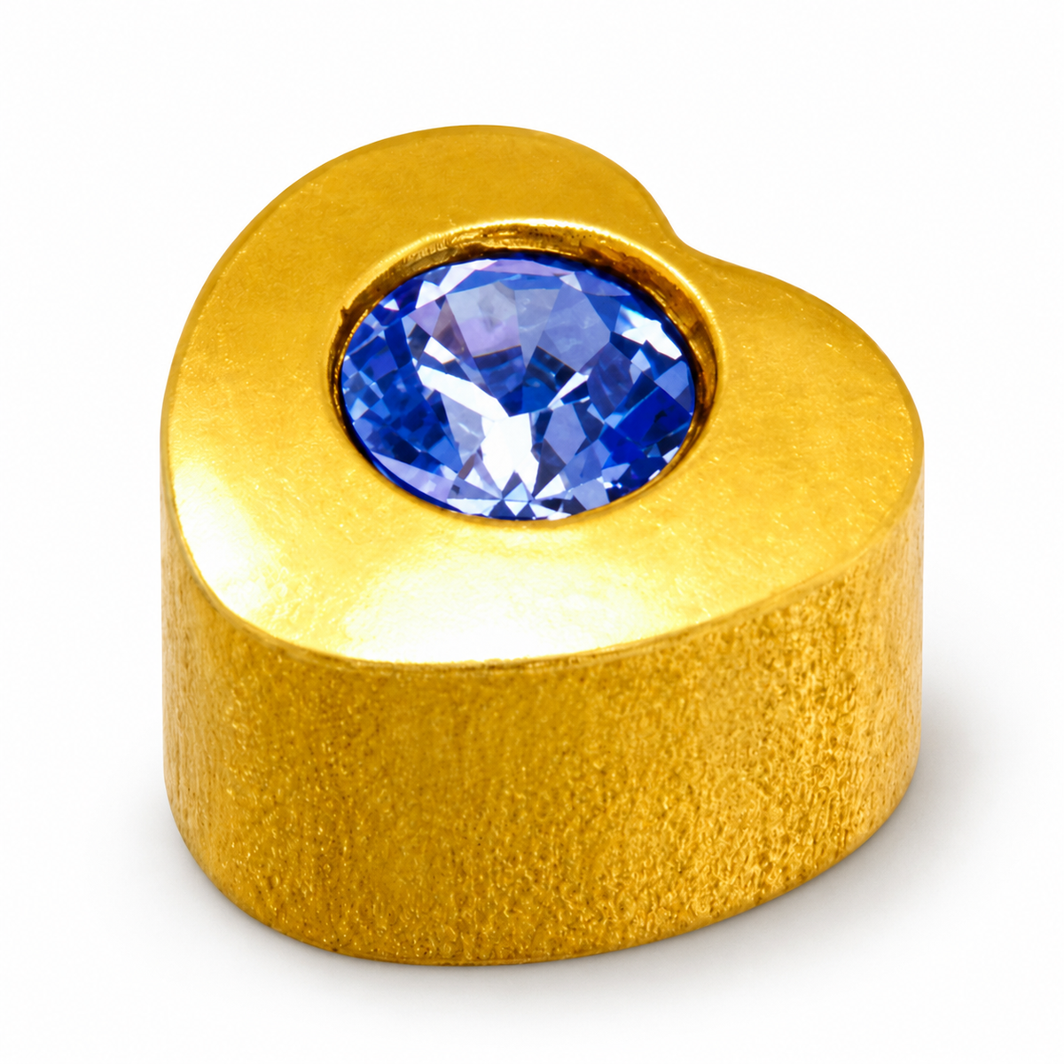 Caflon Heart Sapphire 4mm stud earrings with blue stone, gold plated
