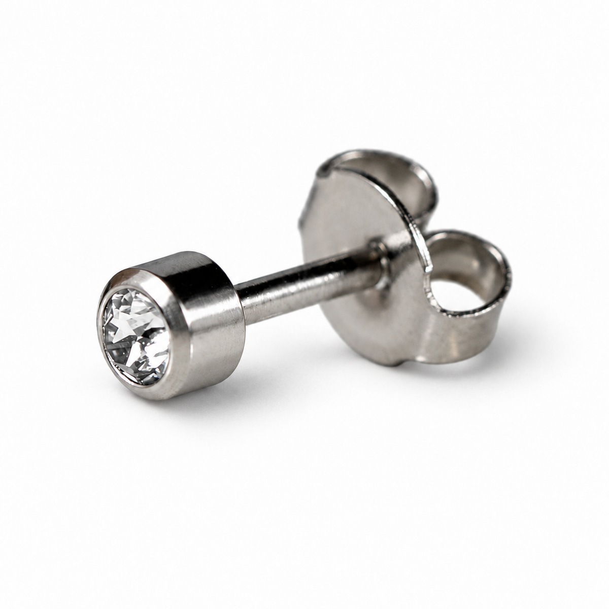 Caflon Crystal 4mm stud earrings with clear stone, titanium